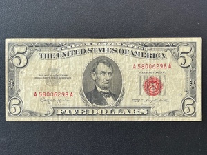 1963 Red Seal $5 Dollar Bill