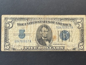 1934 D Blue Seal $5 Dollar Silver Certificate