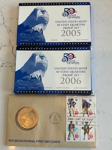 2005 and 2006 State Quarter Proof Set and 1975 Bicentennial Medallion