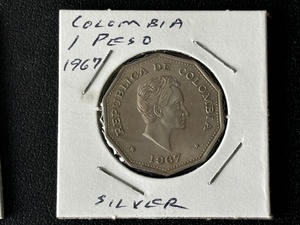 1967 Colombia 1 Peso Silver