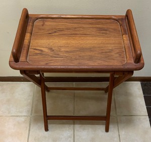 lot 87 image: 1960s Modern Teakwood Folding Tray Table Portable Service