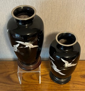 lot 126 image: Pair of Vintage Japanese Cloisonn Vases with Stands