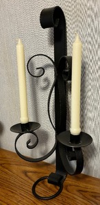 lot 167 image: Ornate Black Metal Candle Wall Mounted Holders