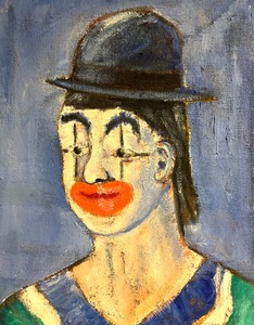 lot 172 image: Original Clown Painting on Burlap by Monte Nye