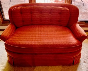 lot 162A image: Petite Vintage Deep Orange Upholstered Loveseat