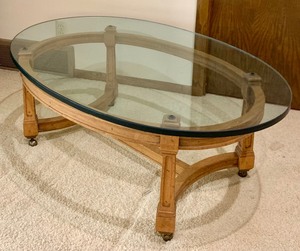lot 169A image: Vintage Wood and Glass Oval Coffee Table