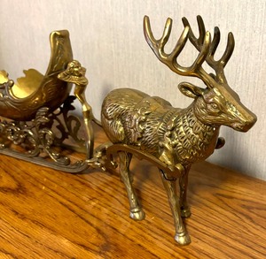 lot 249 image: Festive Brass Reindeer with Sleigh Decor