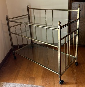 lot 283 image: Vintage Brass Cart with Glass Shelves