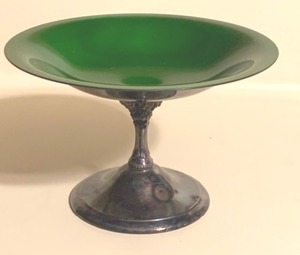 lot 337 image: Vintage Reed & Barton Silver Plate & Green Enamel Compote Dish