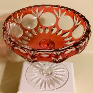 lot 323 image: Vintage Ruby Red Cut to Clear Compote