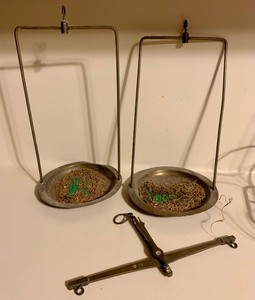 lot 405 image: Vintage Decor Including a Scale, Metal Tumbler Caddy, Clock and More
