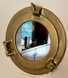 lot 305A image: Decorative Vintage Brass Ships Port Hanging Wall Mirror