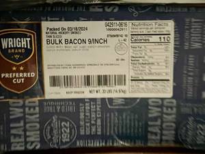 D. 33lbs Bulk Bacon 9Inch Hickory Smoked Thin Sliced