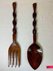 Vintage Tiki Oversized Wooden Fork & Spoon