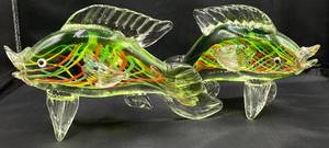 Murano Style Art Glass Fish Figurines Set of 2