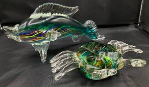 Murano Like Glass Art Crab and Dolphin