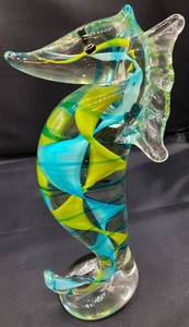 Murano Italian Seahorse Sculpture - Blue and Green Crystal