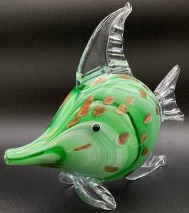 Murano Hand Blown Glass Art Sculpture Green & Cooper Spots
