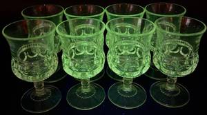 Vintage Kings Crown Uranium Glass Cordial Glasses 3.5 tall - set of 8