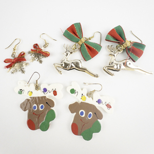 lot 36 image: Group of 3  X-Mas Reindeer & Snowflake Base Metal French Wire Earrings .