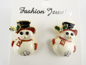 lot 37 image: Enamel Snowman gold Tone Base Metal Pierced Earrings .