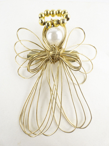 lot 88 image: Hand Made  Set Of Two Wired Angels  Gold Tone Base Metal Brooches.