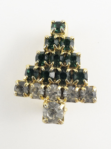 lot 101 image: Cute Mini Rhinestone Christmas Tree Gold Plated Base Metal Brooch .
