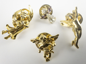 lot 107 image: Group of 4  Angel Gold Tone Base Metal Lapel Pins.