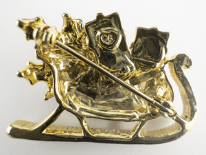 lot 108 image: Colorful Enamel & Rhinestone Santa Sleigh Gold Plated Base Metal Brooch .