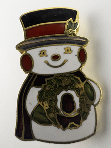 lot 115 image: Cute Mini Enamel Snowman Gold Plated Base Metal Brooch .