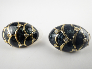 lot 23 image: JOAN RIVERS&nbspGreen Enameled Rhinestone Gold Plated Base Metal Pierced Earrings .