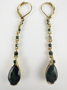 lot 24 image: JOAN RIVERS&nbspGreen Rhinestone Gold Plated Base Metal Hinged Wire Dangle Earrings.