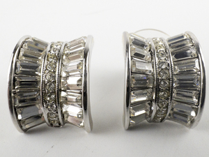 lot 25 image: NOLAN MILLER Glamour Collection Explosive Hoop Baguette Rhinestone silver Tone Base Metal Pierced Earrings .