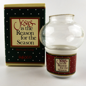 lot 141 image: Enesco Jesus is the Reason for the Season Hurricane Lamp with Original Box