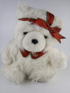 lot 172 image: Dayton Hudsons 1987 Miss Plush Santa Bear with Red Bow & Collar