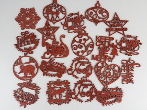lot 201 image: Group of 20 Red Wooden Ornaments