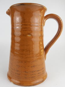 lot 212 image: FALLHALLOWEEN - Large Orange Painted Pottery Pitcher for Faux Flowers - 10 inches