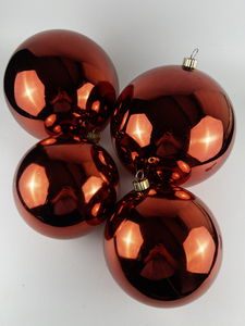 lot 219 image: Group of 4 LARGE Red Christmas Ball Ornaments - 10in and 8in