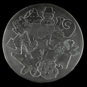 lot 121 image: Christmas Round Glass Platter -Various Christmas Motifs