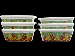 lot 231 image: Group of Six - Mini Bread Loaf Baking Pan - Green and Red Christams Tree Pattern