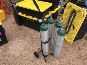 lot 109 image: 4 Oxygen Tanks with Cart & Gauge