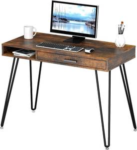 lot 288 image: SHW Home Office Computer Hairpin Leg Desk with Drawer, Rustic Brown