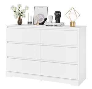 lot 53 image: Homfa 6 Drawer Double Dresser, Wood Storage Side Cabinet Chest of Drawer for Bedroom Living Room