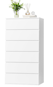 lot 55 image: FOTOSOK White Dresser, 6 Drawer Dresser Tall White Dresser with Large Storage Space