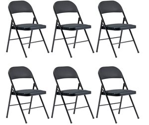 lot 60 image: 6PCS Black Folding Chairs with Padded Cushion and Back for Outdoor Indoor Portable Stackable