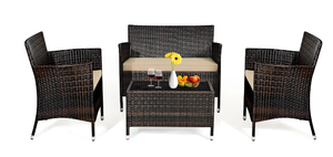 lot 87 image: 4PCS Patiojoy Patio Rattan Wicker Furniture Set Sofa Chair Table Set