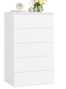 lot 107 image: FOTOSOK White Dresser, 5 Drawer Dresser Tall White Dresser with Large Storage Space