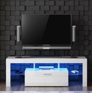 lot 108 image: Modern White TV Stand for 32405055 Inch TV, Entertainment Center TV Console, 16 Color LED Light Wood TV Table Stand