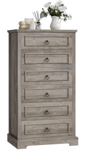 lot 109 image: HOSTACK 6 Drawer Dresser, Tall Chest of Drawers, Modern Farmhouse Storage Dressers