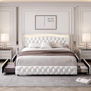 lot 111 image: Full Size Homfa LED Bed Frame with 4 Storage Drawers